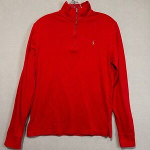 Ralph Lauren Red‎ 1/4 Zip Long Sleeve Pullover Top Mens XL Cotton Blend Classic